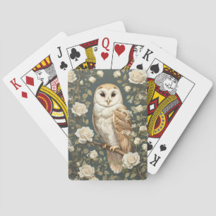 Barn Owl And White Roses William Morris Inspired Playing Cards