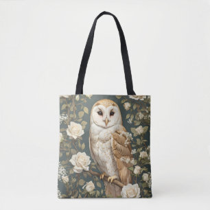 Barn Owl And White Roses William Morris Inspired Tote Bag