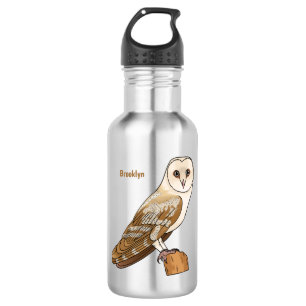 Barn owl bird cartoon illustration  532 ml water bottle