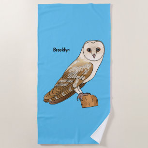 Barn owl bird cartoon illustration  beach towel