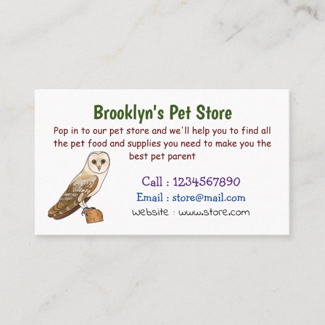 Barn owl bird cartoon illustration business card (Front)
