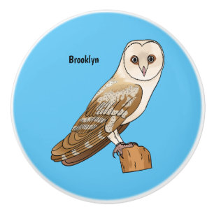 Barn owl bird cartoon illustration ceramic knob
