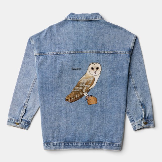 Barn owl bird cartoon illustration   denim jacket (Back)