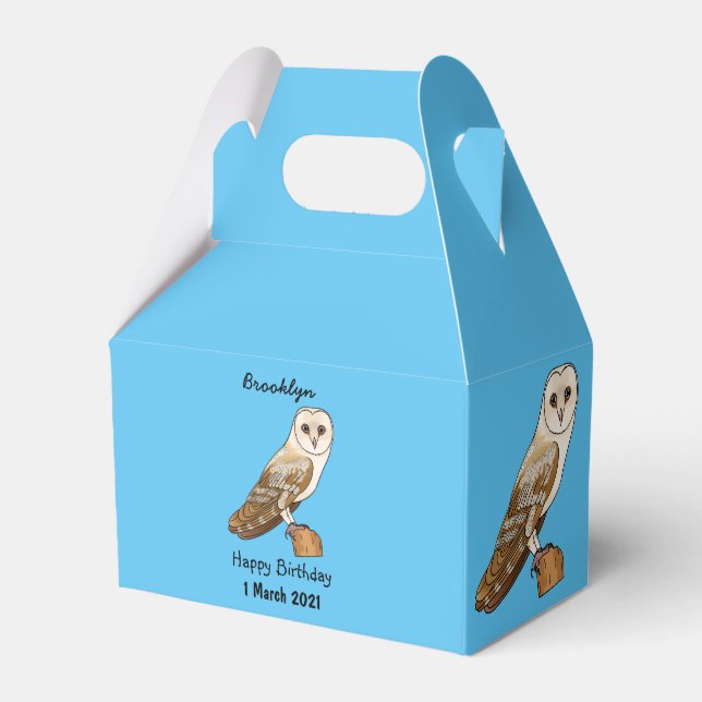 Barn owl bird cartoon illustration favour box (Front Side)