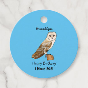 Barn owl bird cartoon illustration favour tags