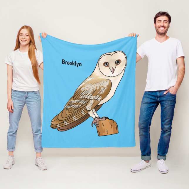 Barn owl bird cartoon illustration fleece blanket (In Situ)