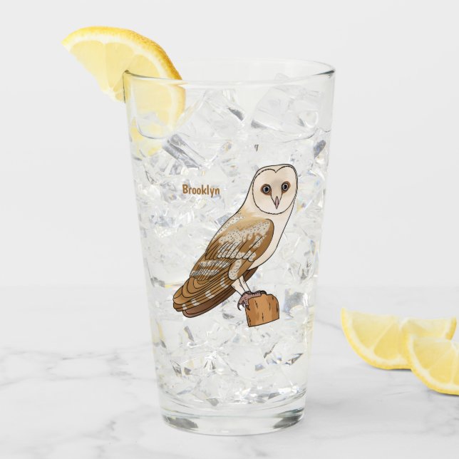 Barn owl bird cartoon illustration  glass (Front Ice)