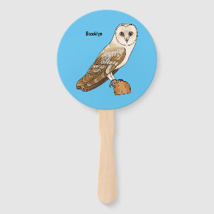 Barn owl bird cartoon illustration hand fan
