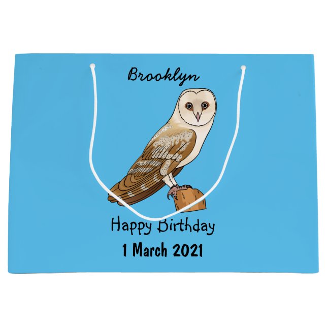 Barn owl bird cartoon illustration large gift bag (Front)