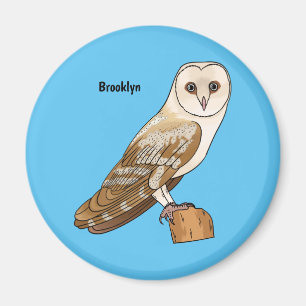 Barn owl bird cartoon illustration  magnet