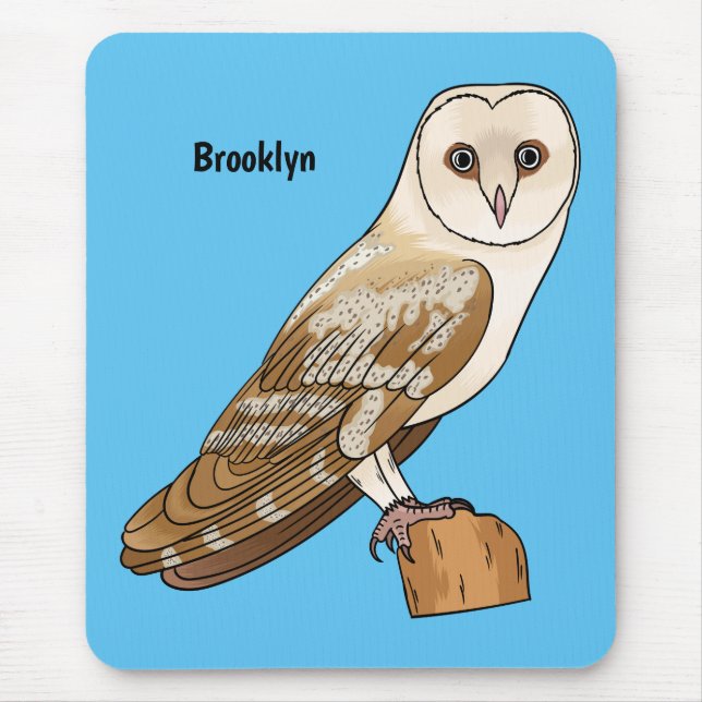 Barn owl bird cartoon illustration mouse pad (Front)