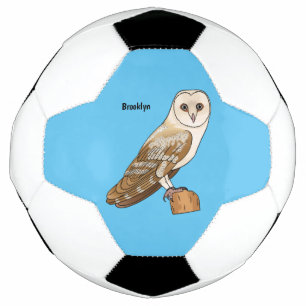 Barn owl bird cartoon illustration soccer ball