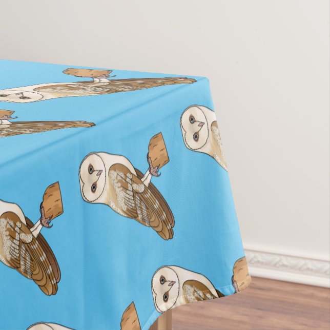 Barn owl bird cartoon illustration tablecloth (In Situ)
