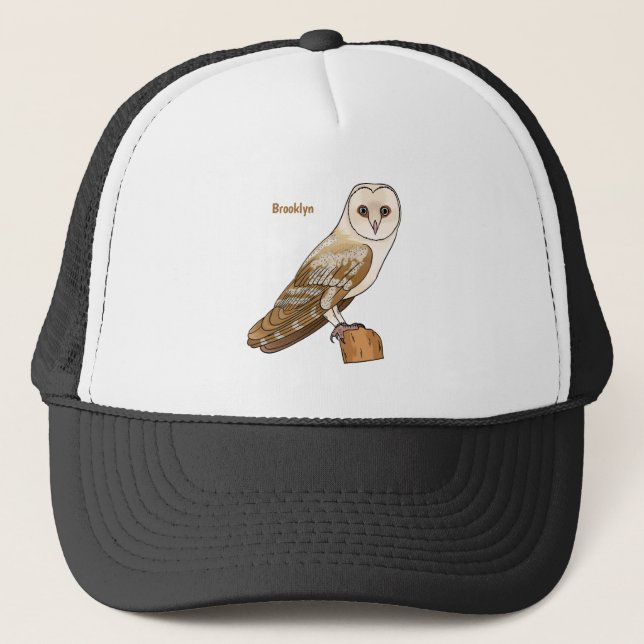 Barn owl bird cartoon illustration  trucker hat (Front)