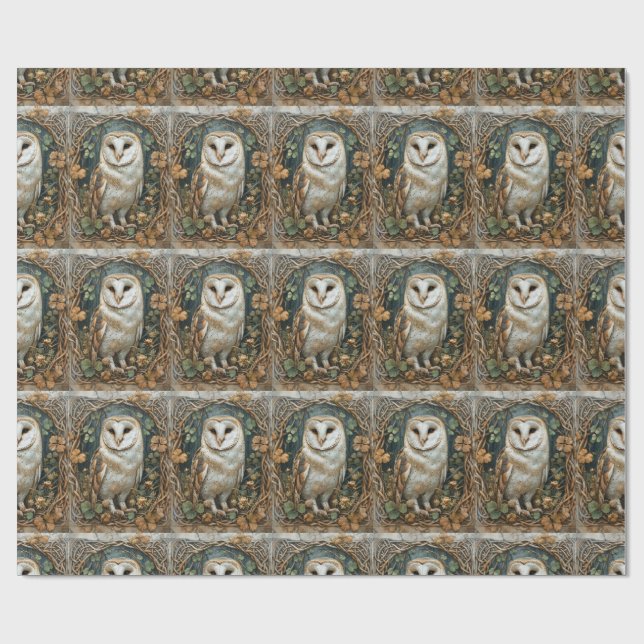 Barn Owl Celtic Forest Frame Pagan Nature Spirit  Wrapping Paper (Flat)
