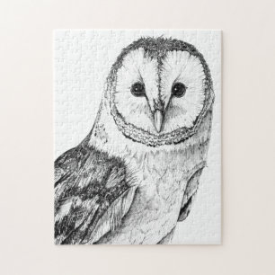 Barn Owl - Drawing In Black Pen Jigsaw Puzzle