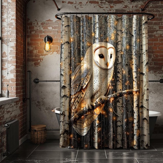 Barn Owl in Birch Trees | Shower Curtain (Creator Uploaded)