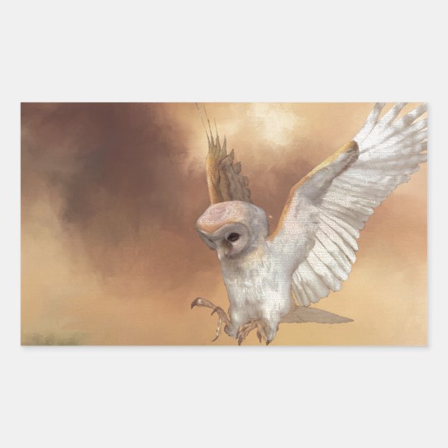 Barn Owl in Flight Digital Painting Rectangular Sticker (Front)