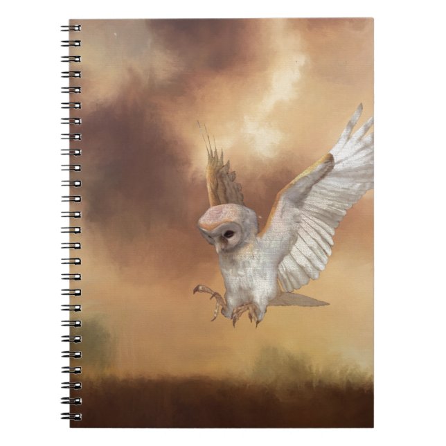 Barn Owl in Flight Digital Painting Spiral Notebook (Front)