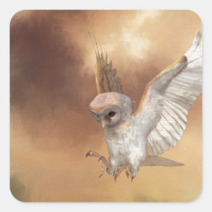 Barn Owl in Flight Digital Painting Square Sticker