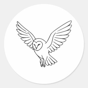 Barn Owl in Flight Line Art Classic Round Sticker