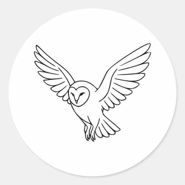 Barn Owl in Flight Line Art Classic Round Sticker (Front)