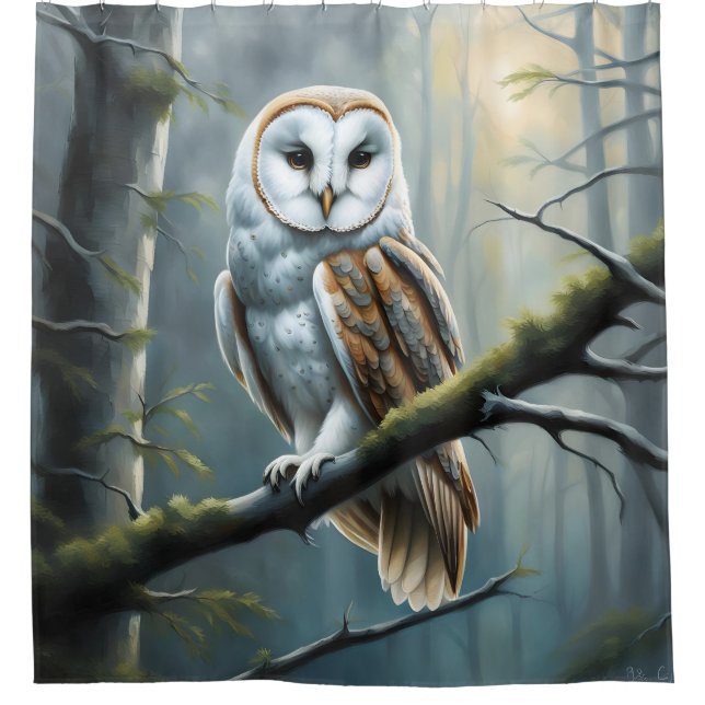 Barn Owl in the Forest Shower Curtain (Front)