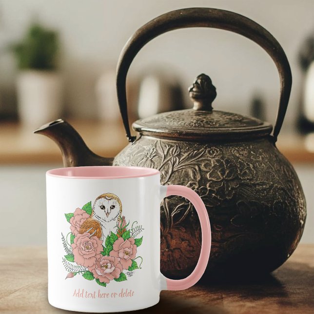 Barn Owl Pink Flowers Blue Mug (Creator Uploaded)