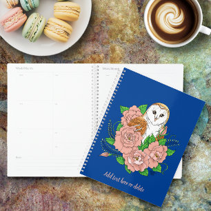 Barn Owl Pink Flowers Blue Planner