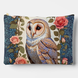 Barn Owl Pink Roses Foral Accessory Pouch