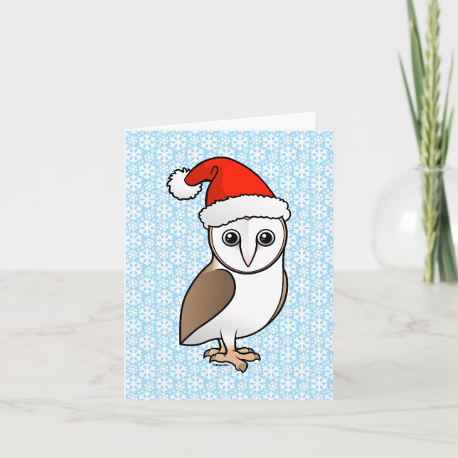 Barn Owl Santa Holiday Card (Front)