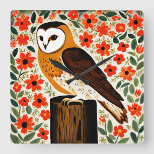 Barn Owl Square Wall Clock