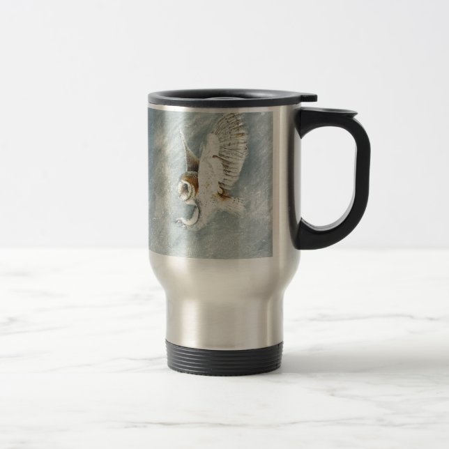 Barn Owl swooping with claws out Travel Mug (Right)