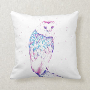 Barn owl throw cushion in pink and teal