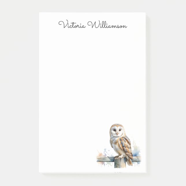 Barn Owl Wildlife Bird of Prey Custom Name Post-it Notes (Front)