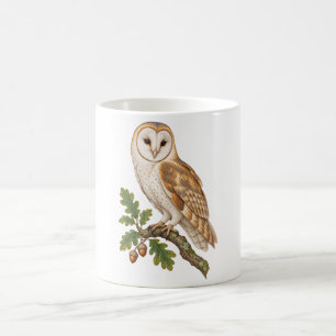 Barn Owl with Autumn Oak Leaves Coffee Mug