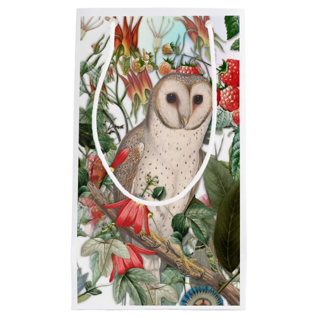 Barn Owl with Berries/Florals Gift Bag (Front)