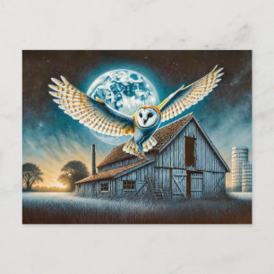 Barn Owl with Mouse by Old Barn Holiday Postcard