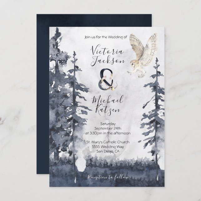 Barn Owl woodland forest Wedding invitations (Front/Back)