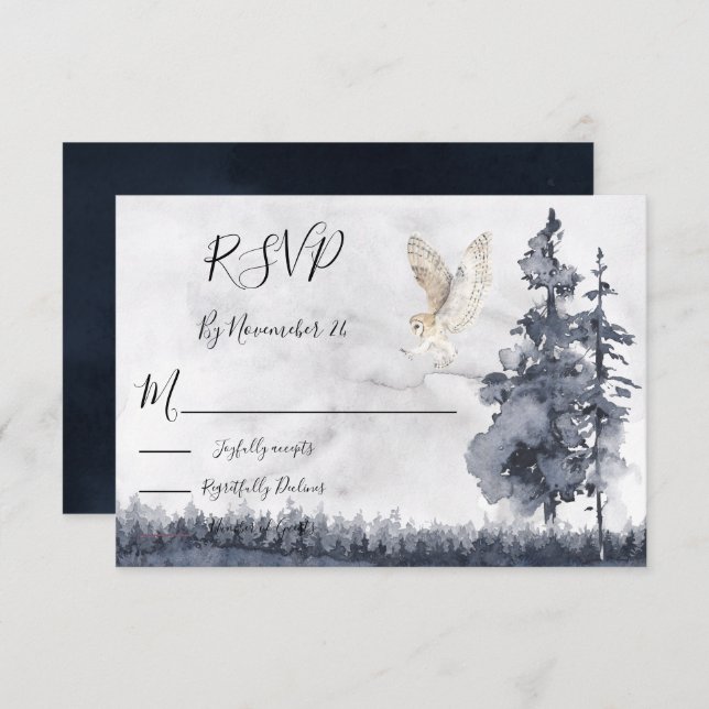 Barn Owl woodland forest Wedding response cards (Front/Back)