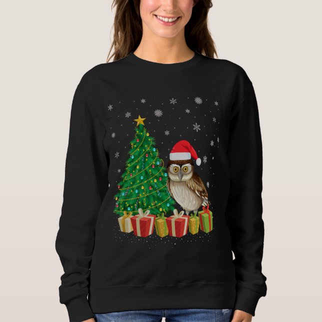 Barn Owl Xmas Tree Lighting Santa Hat Barn Owl Chr Sweatshirt (Front)