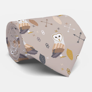 Barn Owls Arrows and Feathers Tie