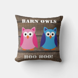 Barn Owls Rustic Barn Wood Cushion