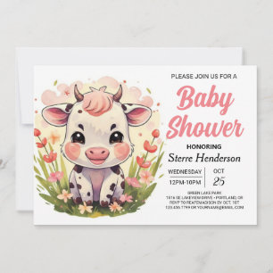 Barn Printable Pastel Cow Baby Shower Invitation