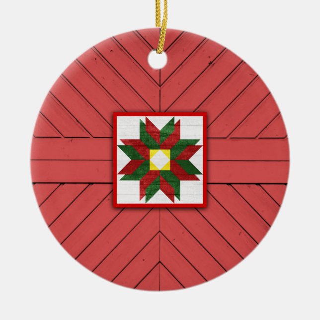 Barn Quilt Star 7 Ceramic Tree Decoration (Front)