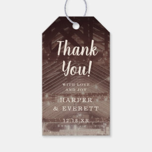 Barn Rafters with String Lights Wedding Thank You Gift Tags
