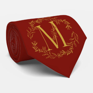 Barn Red Colour Monogrammed Groomsmen Tie