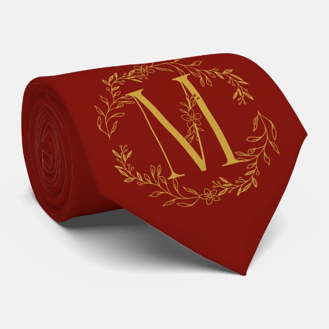 Barn Red Colour Monogrammed Groomsmen Tie (Rolled)