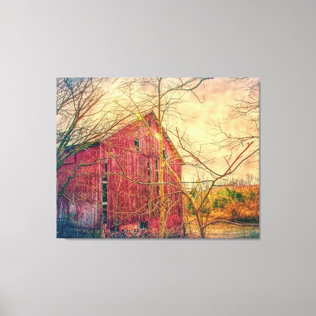  BARN RED RUSTIC PRINT ON STRETCHED CANVAS (Front)