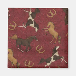 Barn Red with Horses & Horseshoes Fridge Magnet